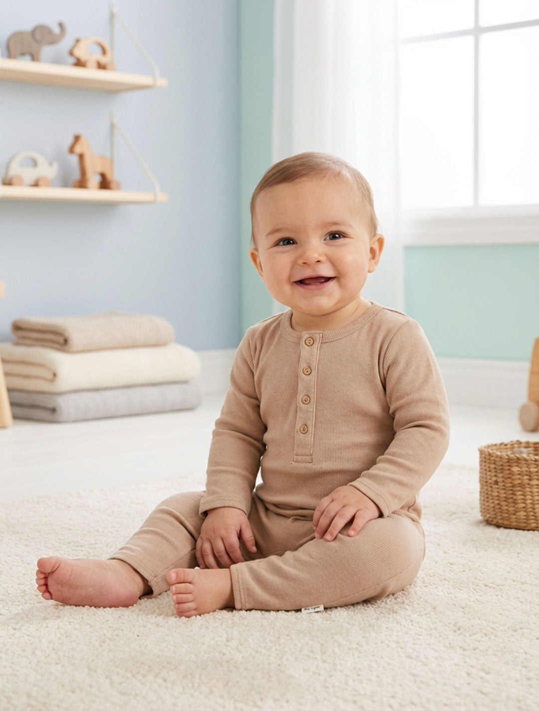 BROWN RIBBED ROMPER