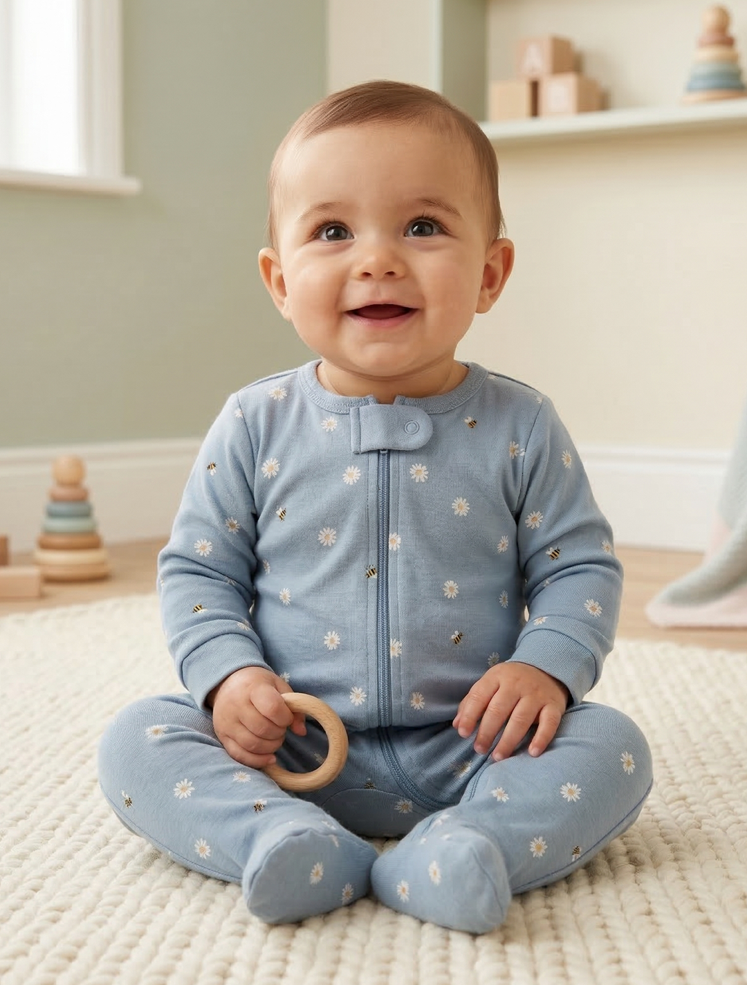 BLUE FLORAL ZIPPER SLEEPSUIT