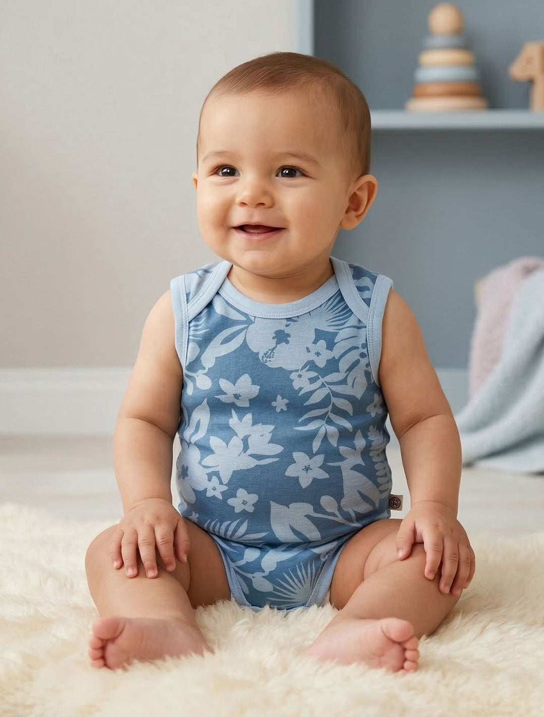 BLUE FLORAL PRINTED ONESIE