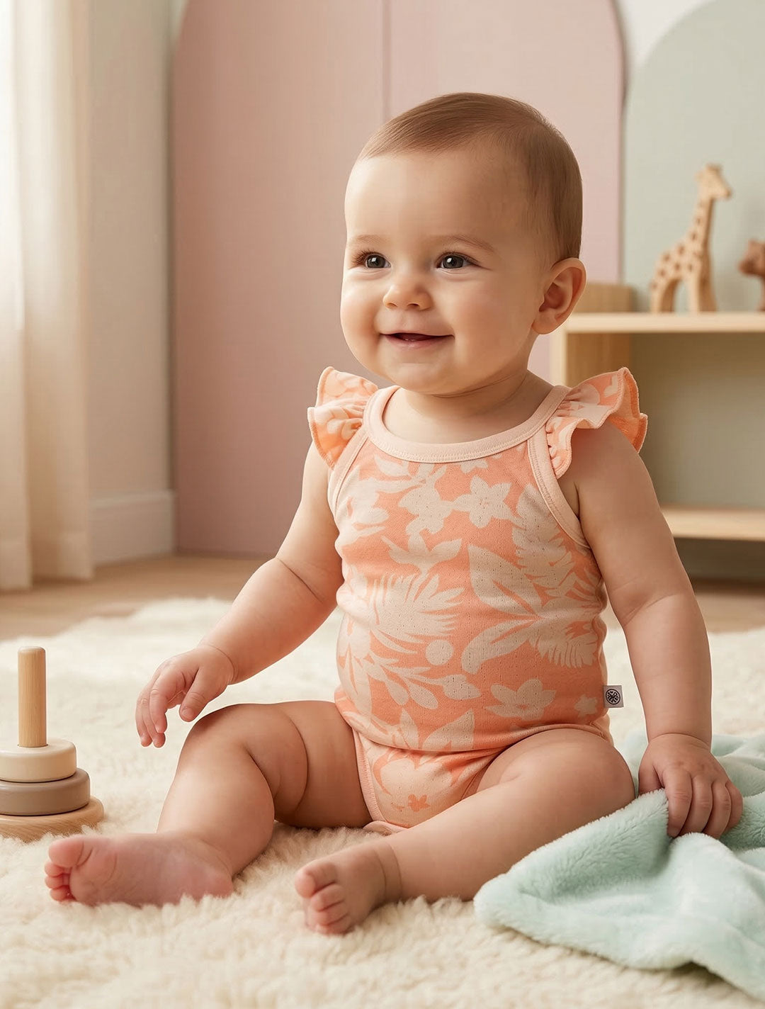 ORANGE FLORAL RUFFLED ONESIE