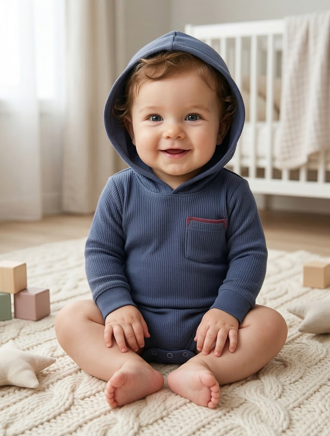 BLUE KNITTED HODDIE ONESIE