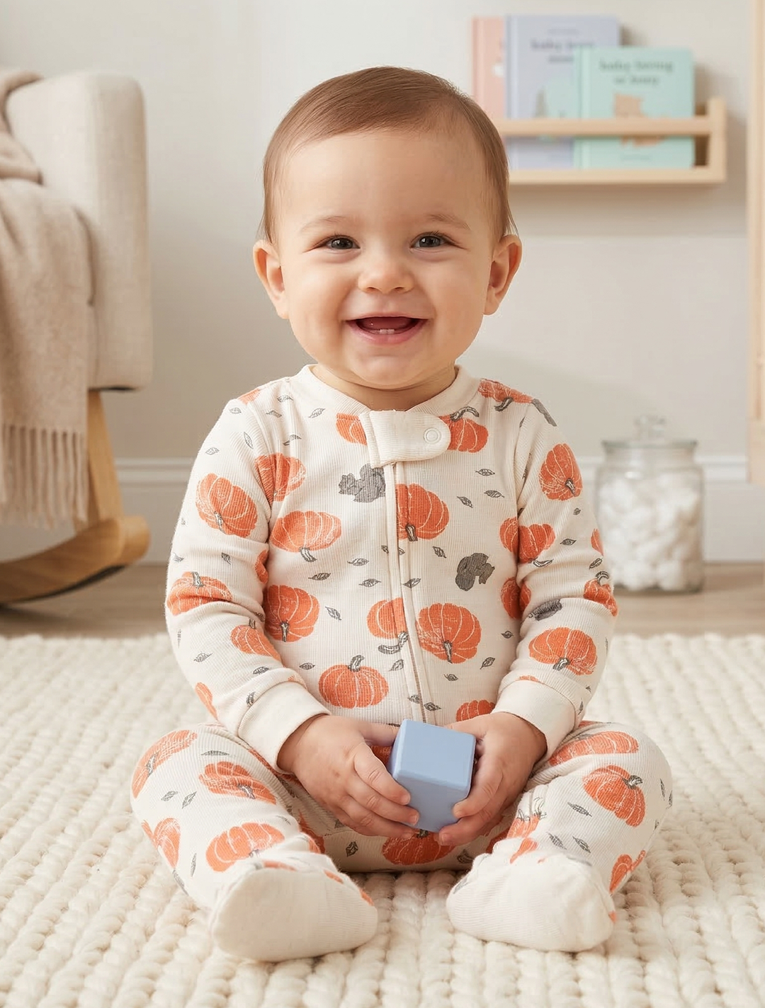 PUMPKIN PRINTED ZIPPER SLEEPSUIT