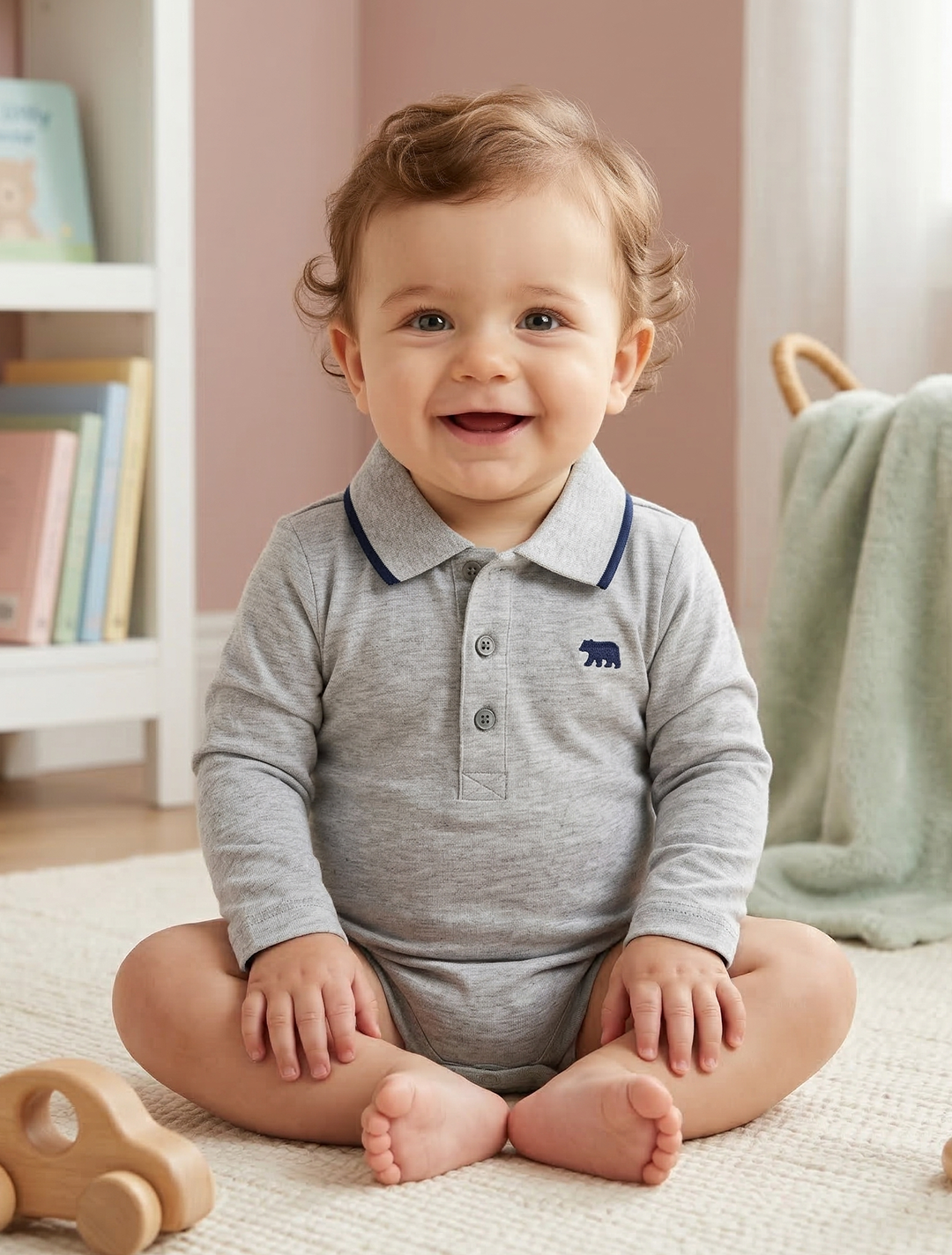 GREY COLLAR BOYS ONESIE