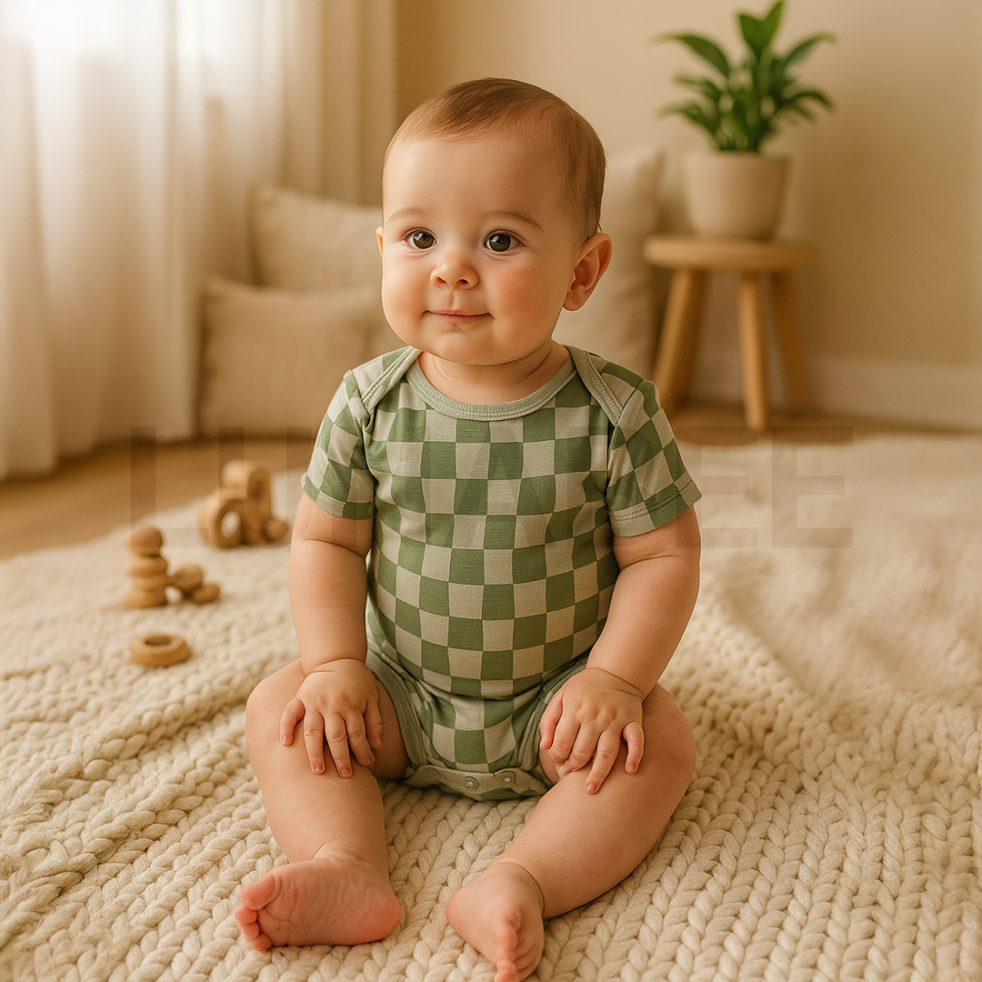 MINT CHECKER BOARD ONESIE