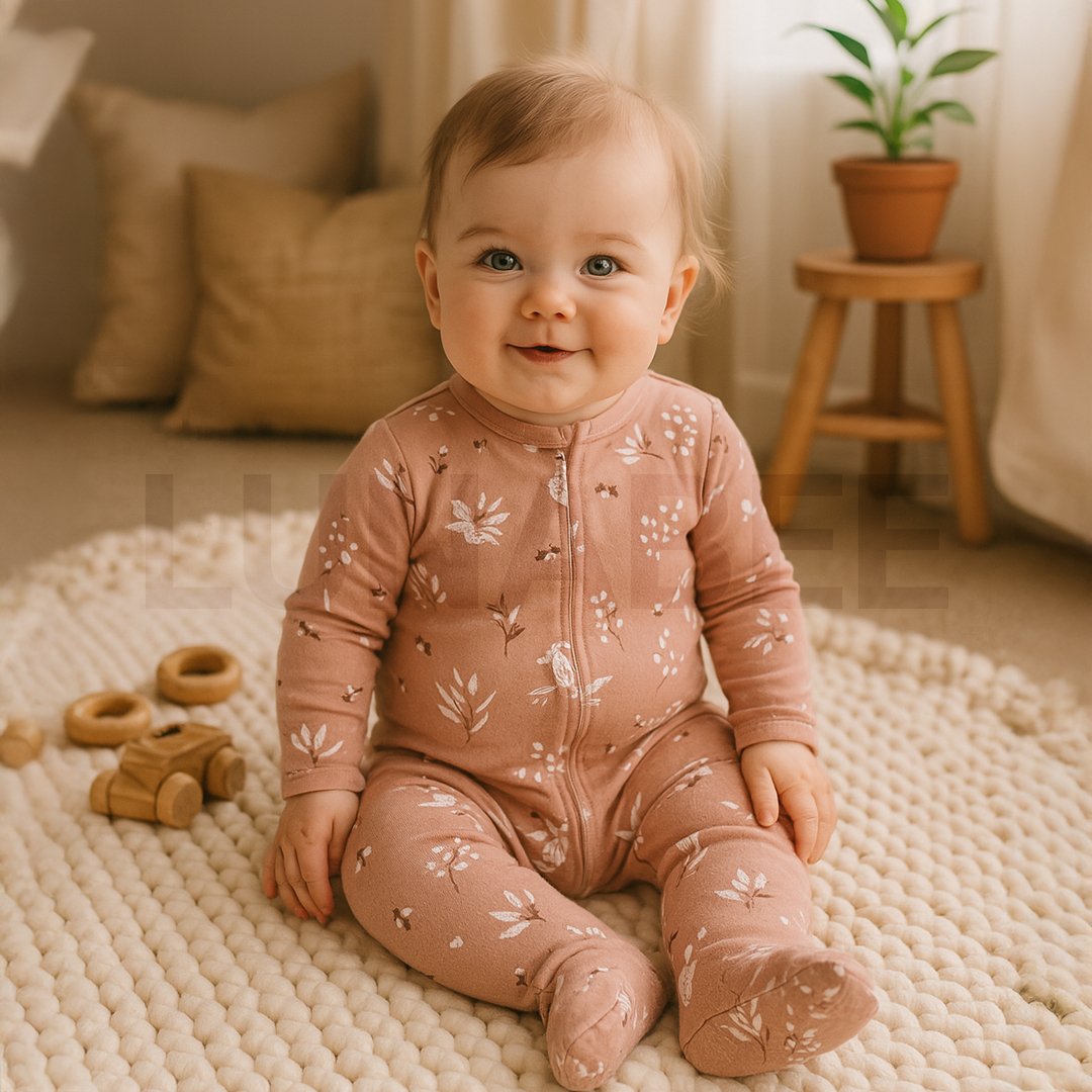 BROWN PATTERNED ZIPPER SLEEPSUIT