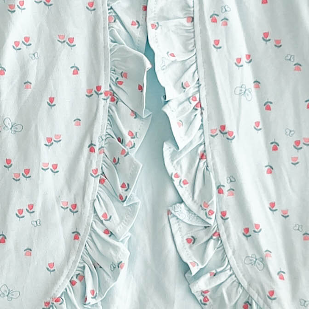 BLUE FLORAL PRINTED FRILLED FROCK