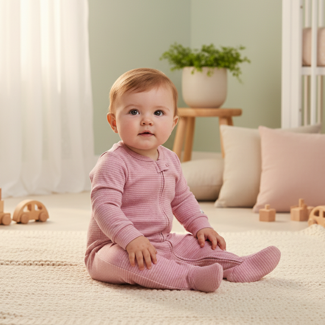 PINK STRIPED ZIPPER SLEEPSUIT