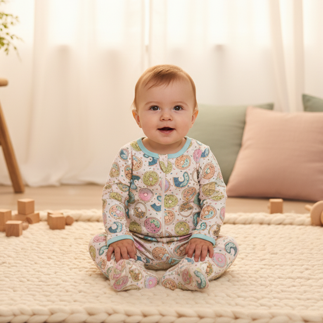 DONUT PRINTED ZIPPER SLEEPSUIT