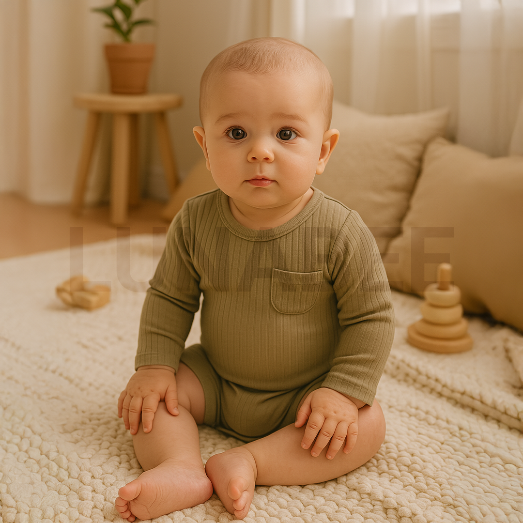 OLIVE GREEN RIBBED ONESIE