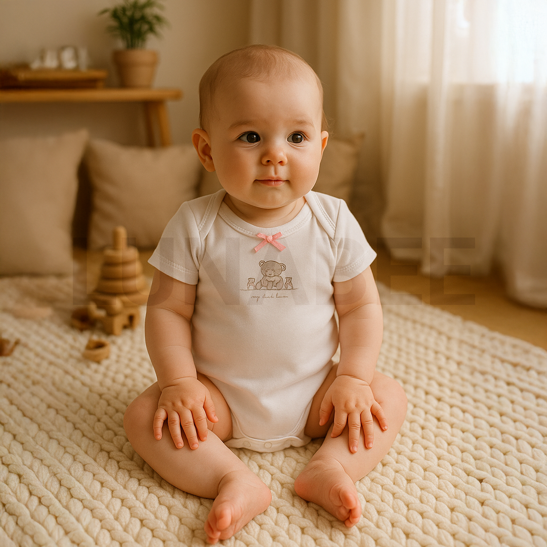 WHITE TEADDY PRINTED ONESIE