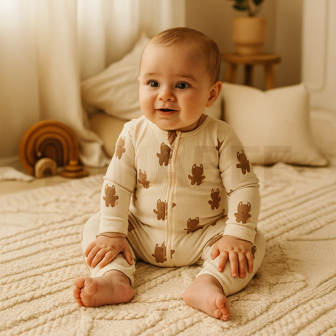 OFF WHITE CUTE PATTERN RIBBED ROMPER