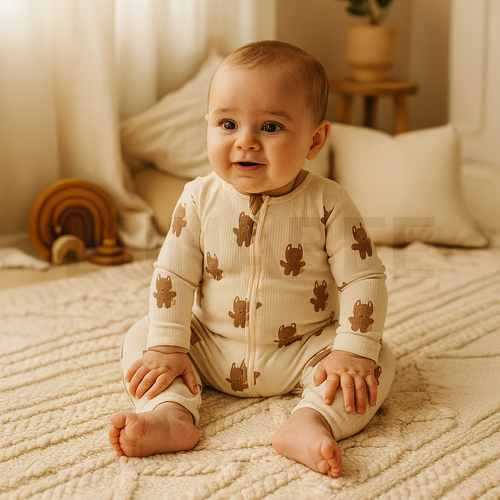 OFF WHITE CUTE PATTERN RIBBED ROMPER