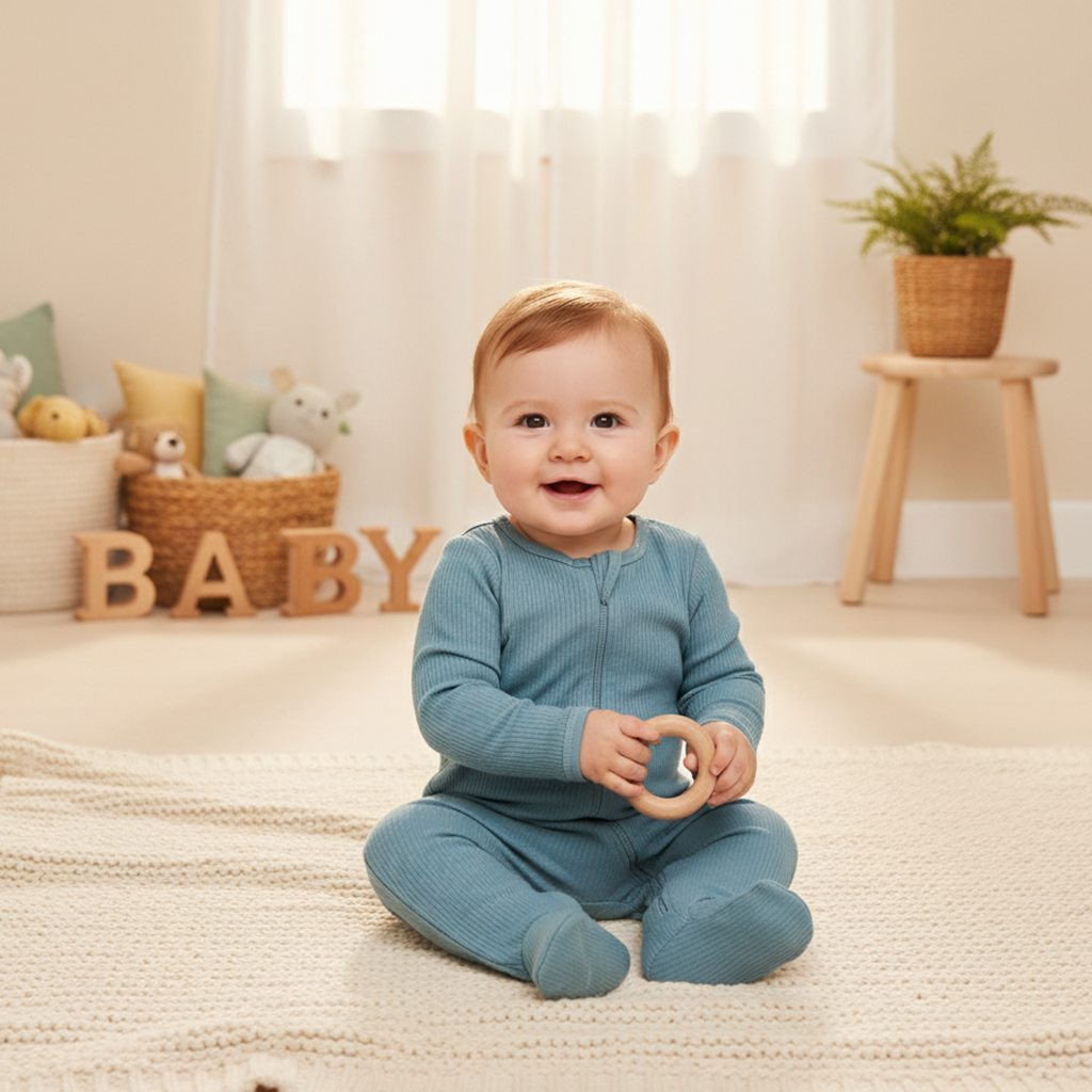 TEAL BLUE RIBBED SLEEPSUIT