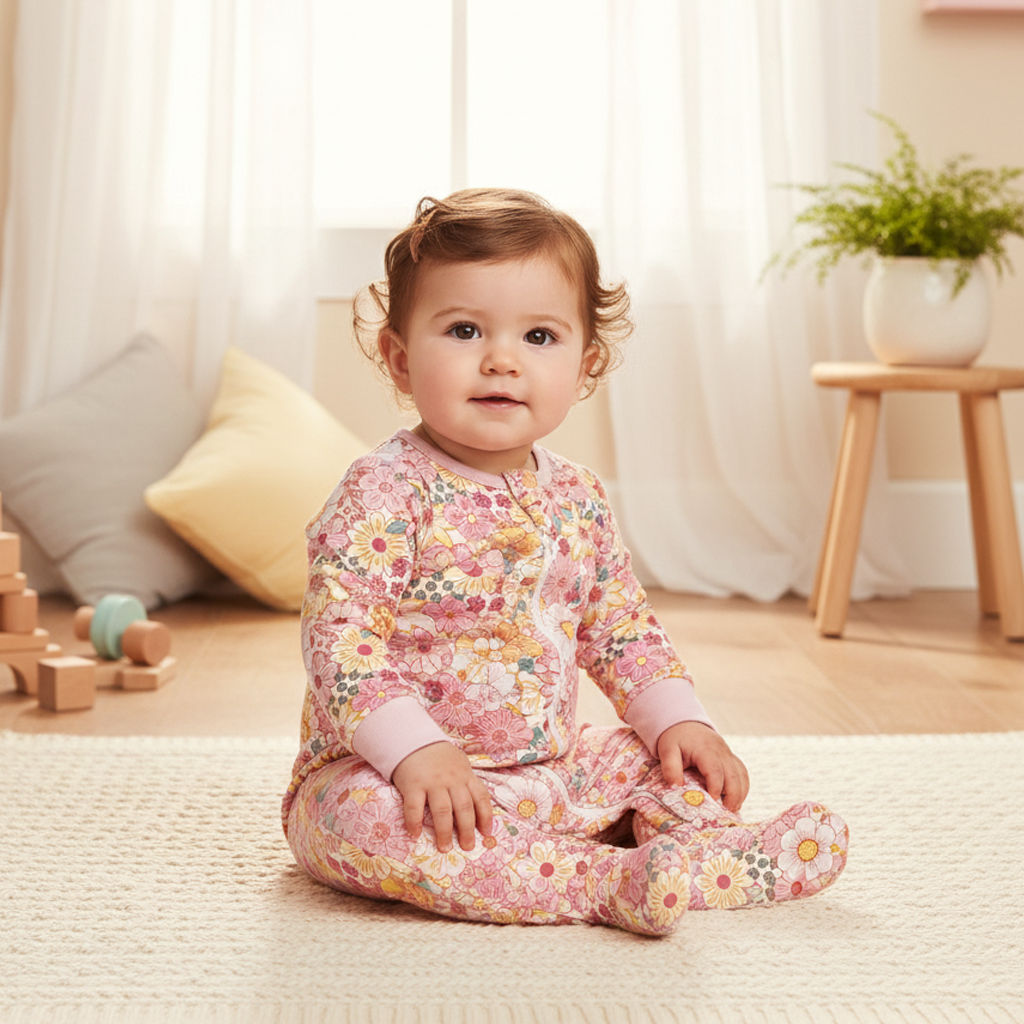 FLORAL PRINTED ZIPPER SLEEPSUIT