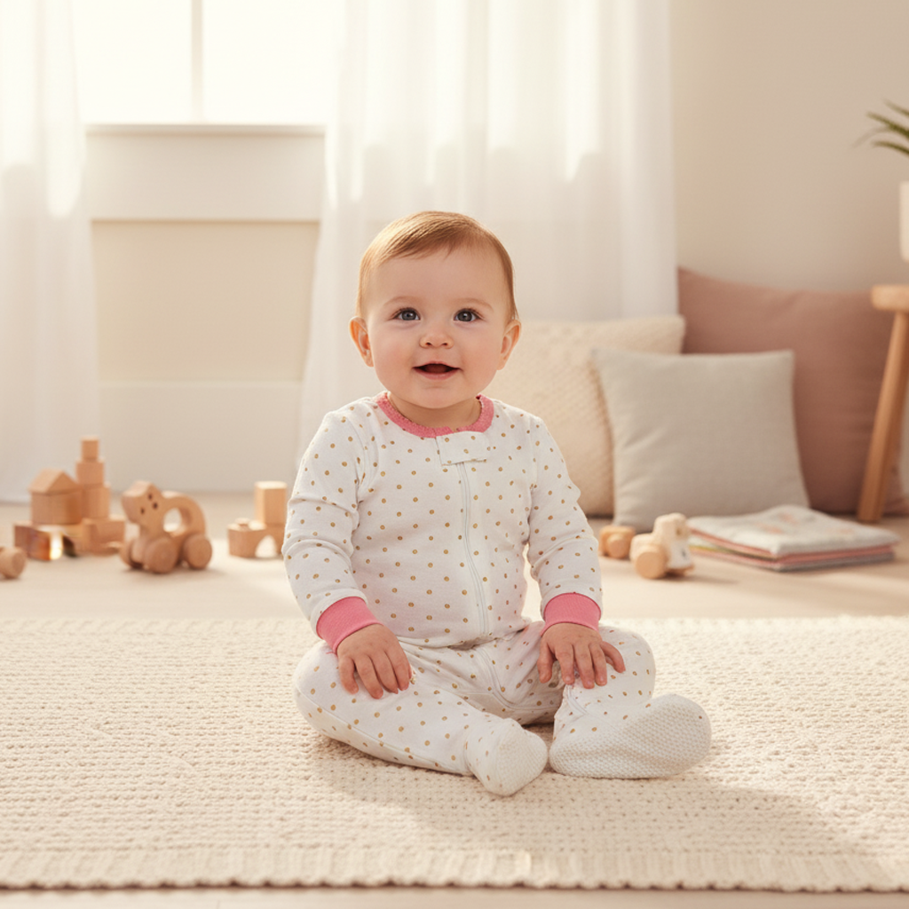 WHITE GOLDEN POLKA DOTTED SLIM FITTED SLEEPSUIT