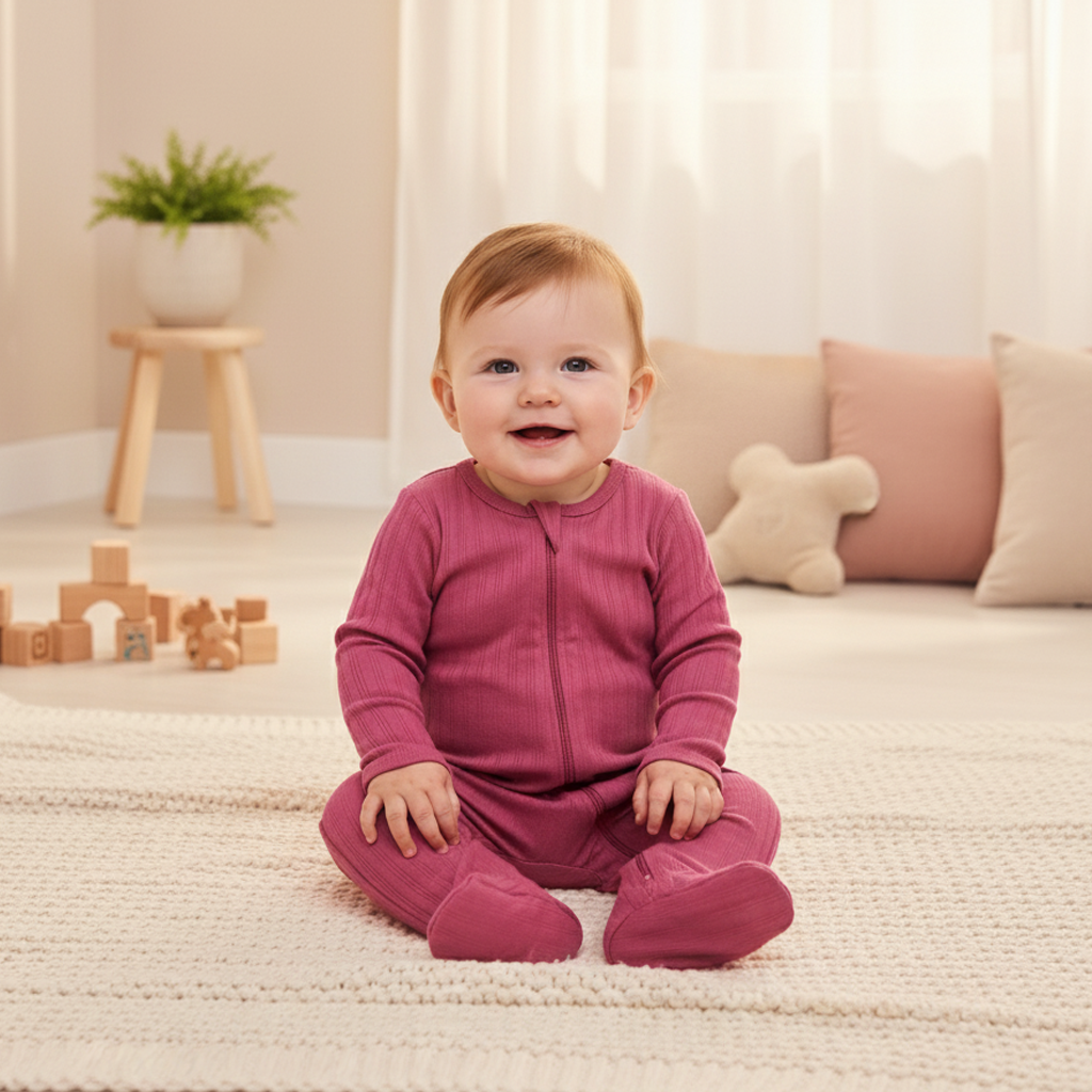 ROUGE RIBBED ZIPPER SLEEPSUIT