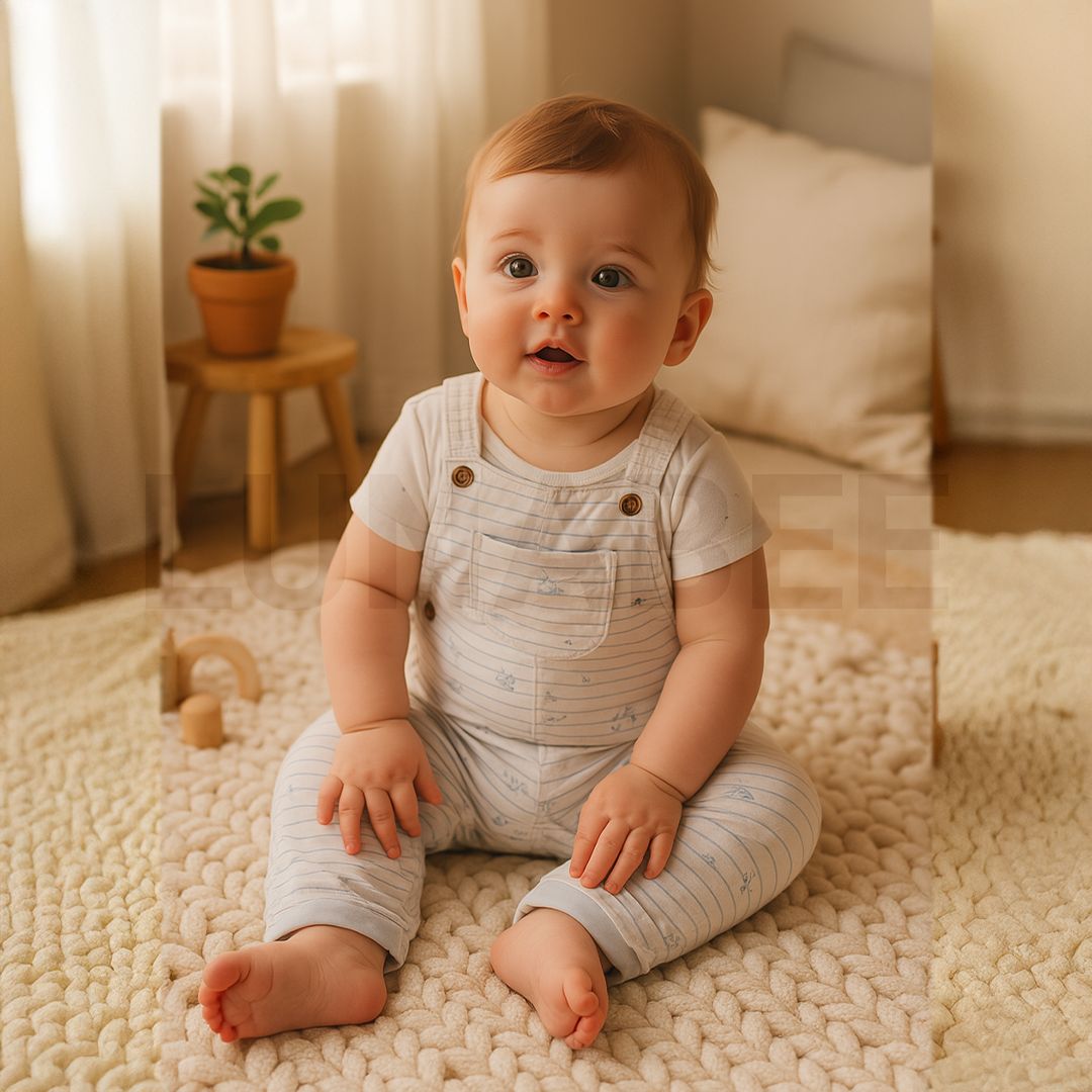 BLUE AND WHITE STRIPED DUNGAREE