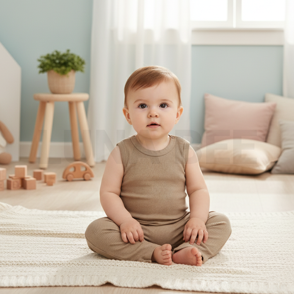 DARK BEIGE RIBBED SLEEVELESS ROMPER