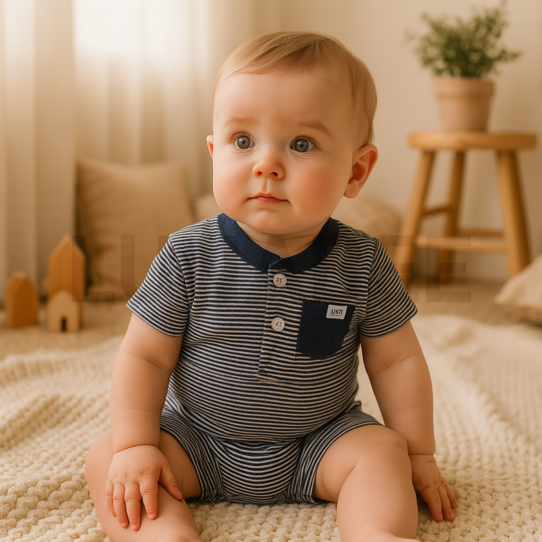 NAVY BLUE STRIPED ONESIE