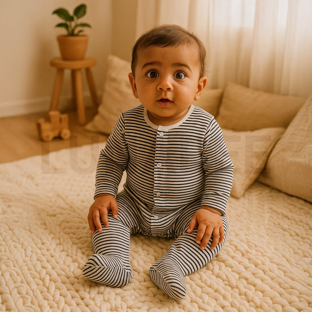 NAVY BLUE STRIPED SLEEPSUIT