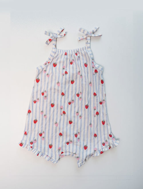 Blue white stripes strawberry printed fancy jumpsuit