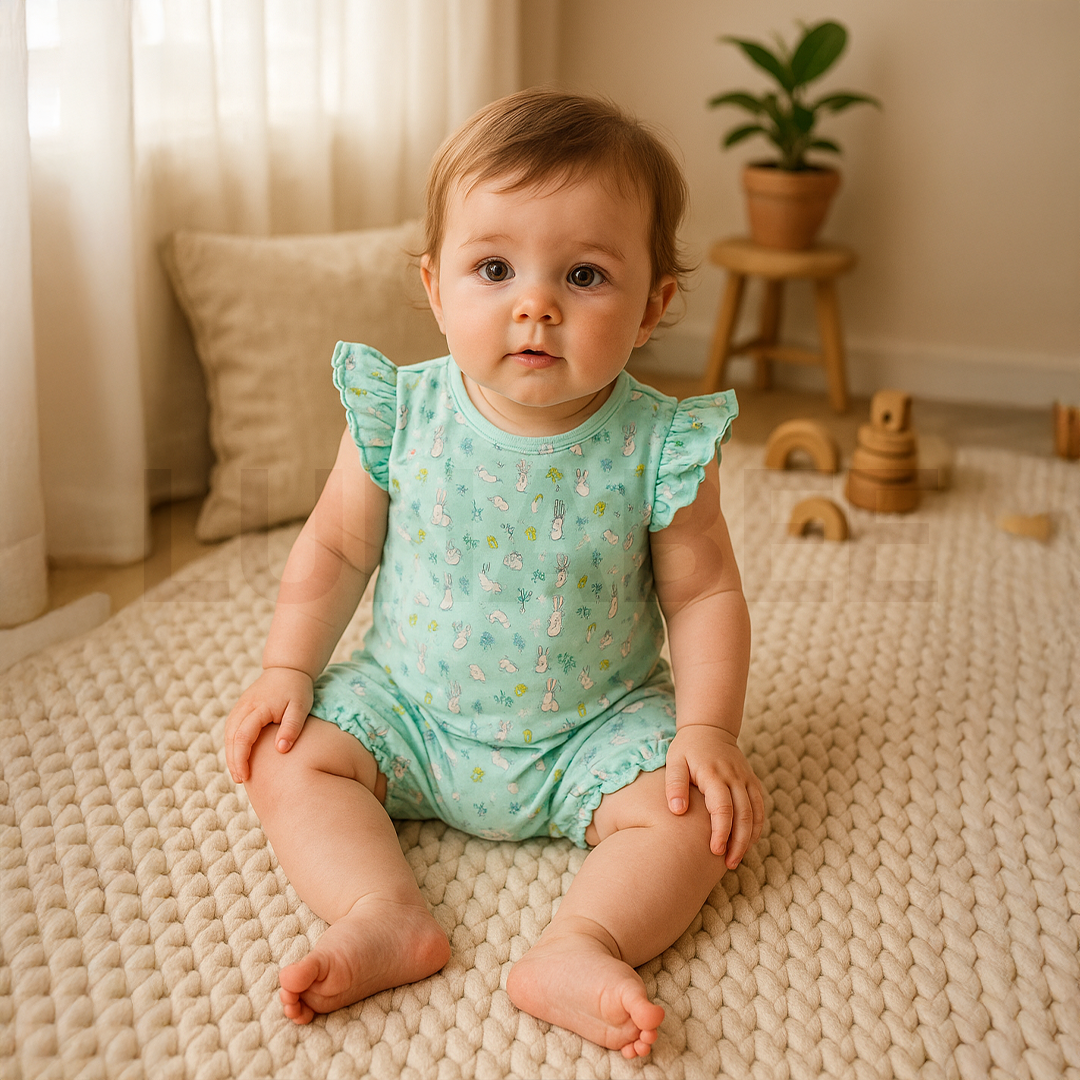 LIGHT AQUA BUNNY PRINTED JUMPSUIT