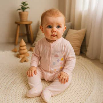 BABY PINK PRINTED SLEEPSUIT
