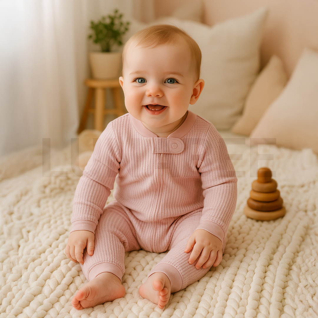 POWDER PINK RIBBED ROMPER