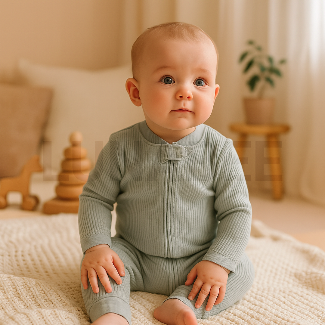 LIGHT BLUE RIBBED ROMPER