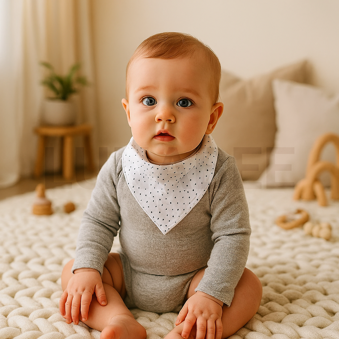 WHITE AND BLACK DOTTED BANDANA BIBS