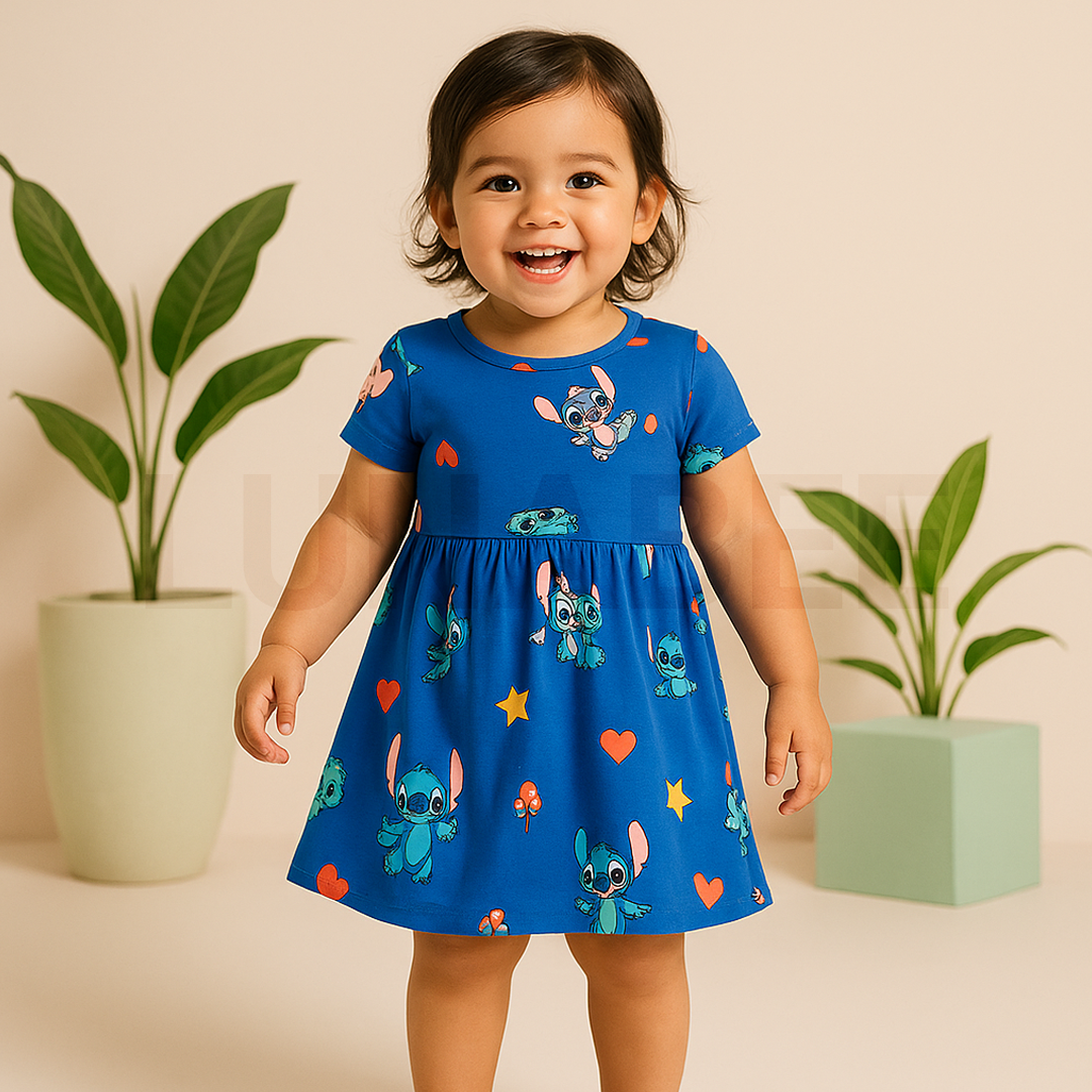 Lilo Patten Blue Color girls frok | 2-3 Years |