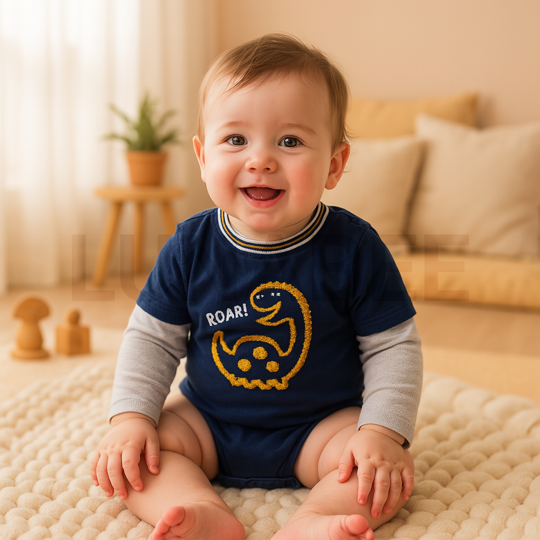 GARANIMALS BLUE DINO PATTERNED ONESIE