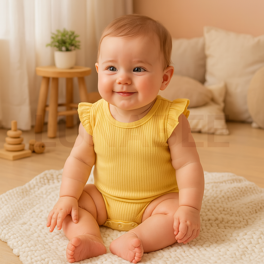 YELLOW RIBBED GIRLS ONESIE