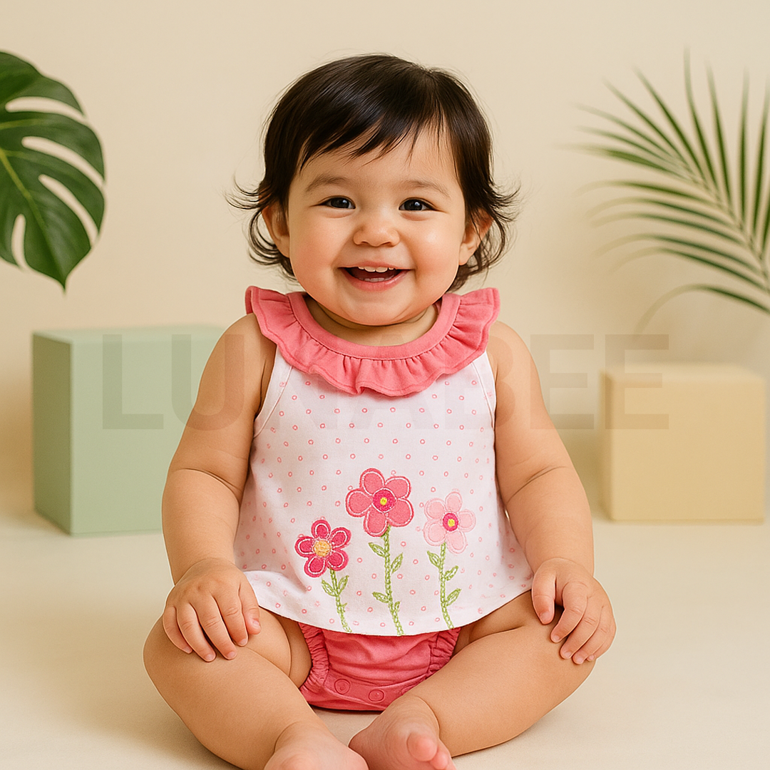 PINK DOTTED GIRLS SUNSUIT