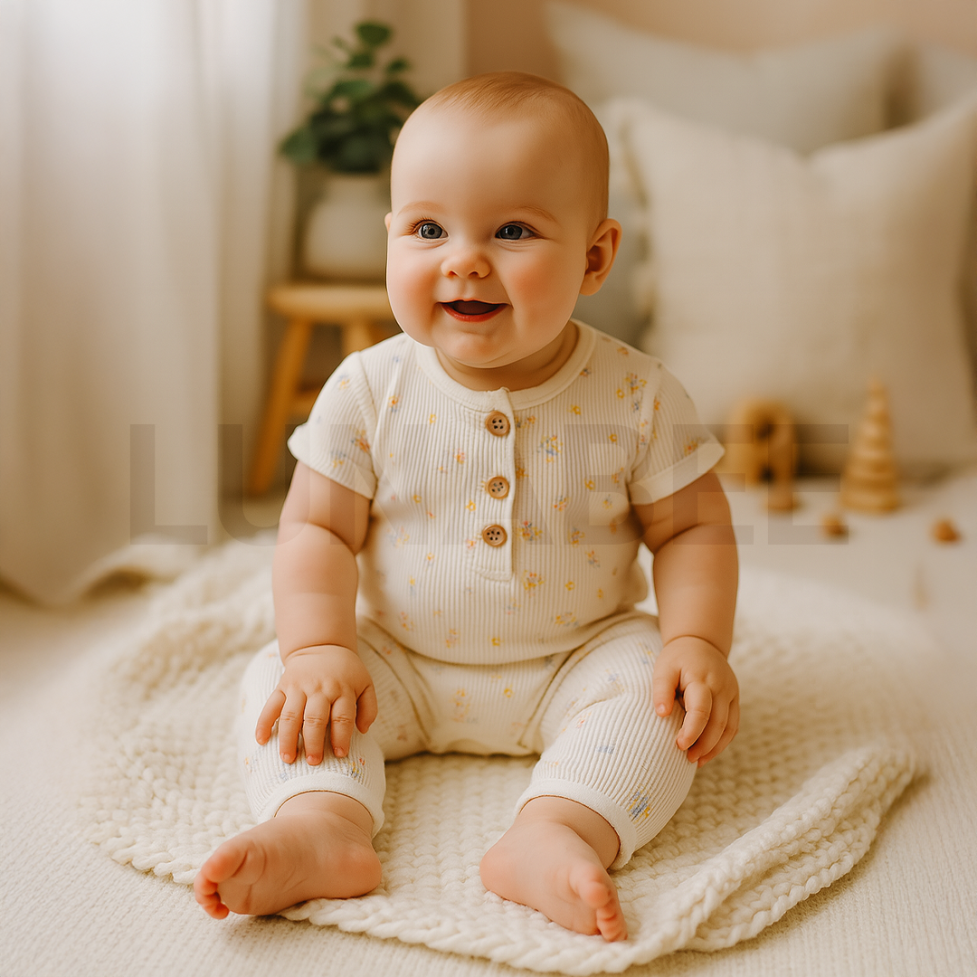 RIBBED KNIT FLORAL ROMPER