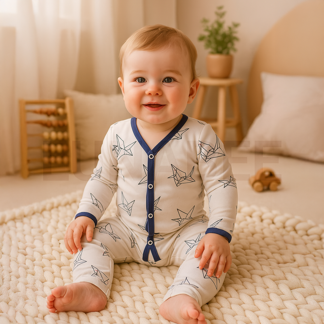 WHITE AND NAVY BLUE PRINT ROMPER