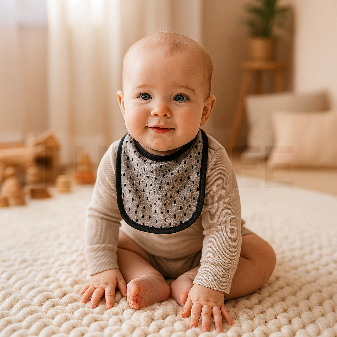GREY DOTTED ROUND BIB