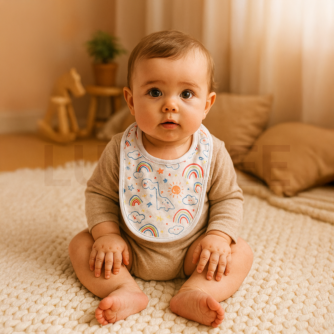 WHITE PRINTED ROUND BIBS