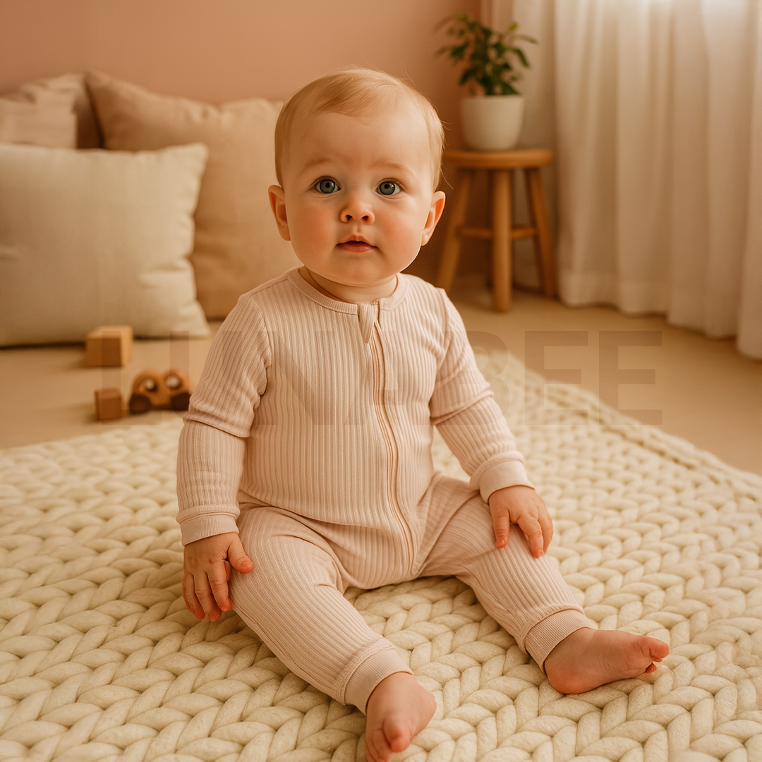 CREAM RIBBED COTTON ROMPER