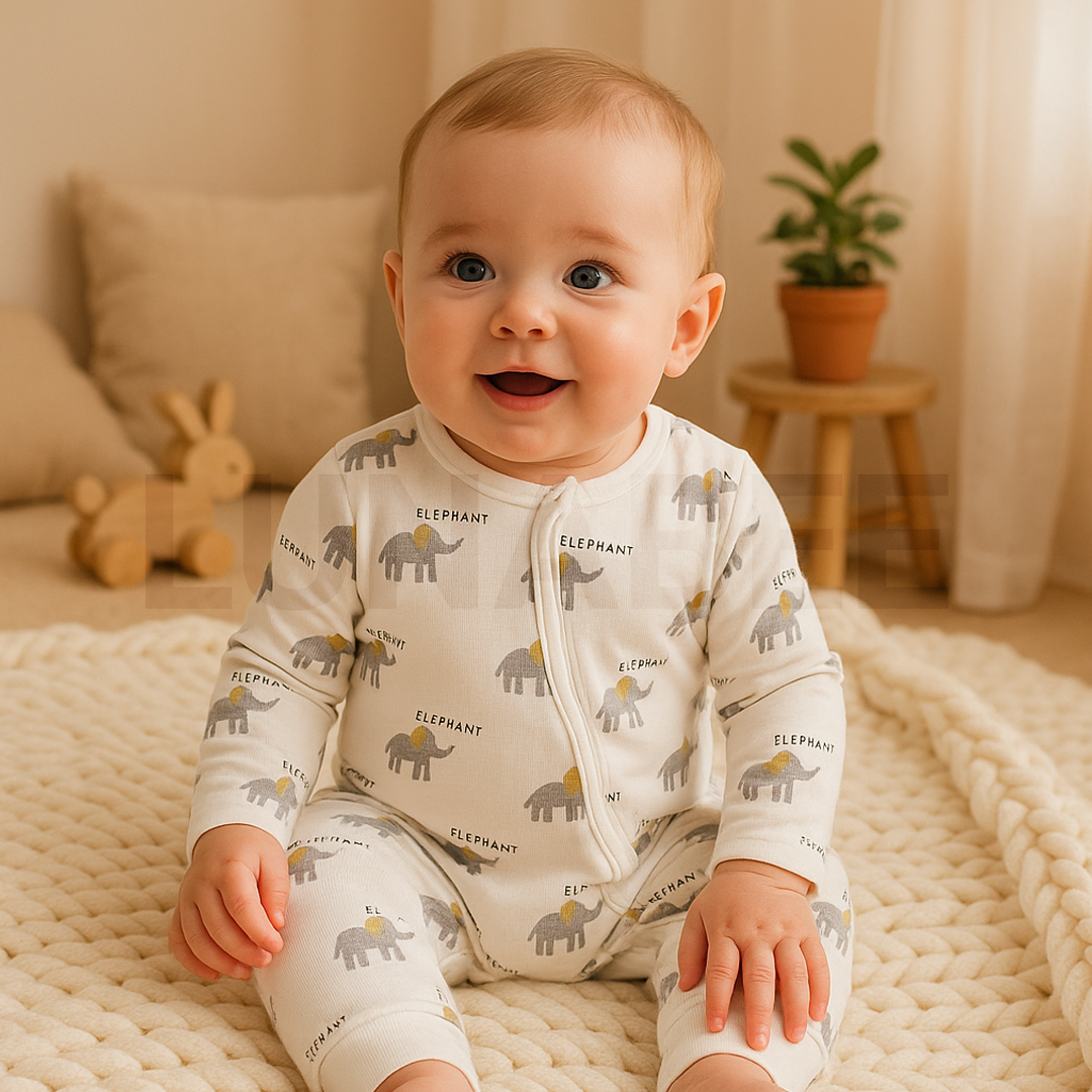 ELEPHANT PRINT KNITTED ZIPPER ROMPER