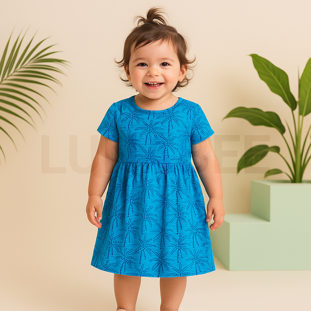 Tree Pattern Teal color girls frok | 3-4 Years |