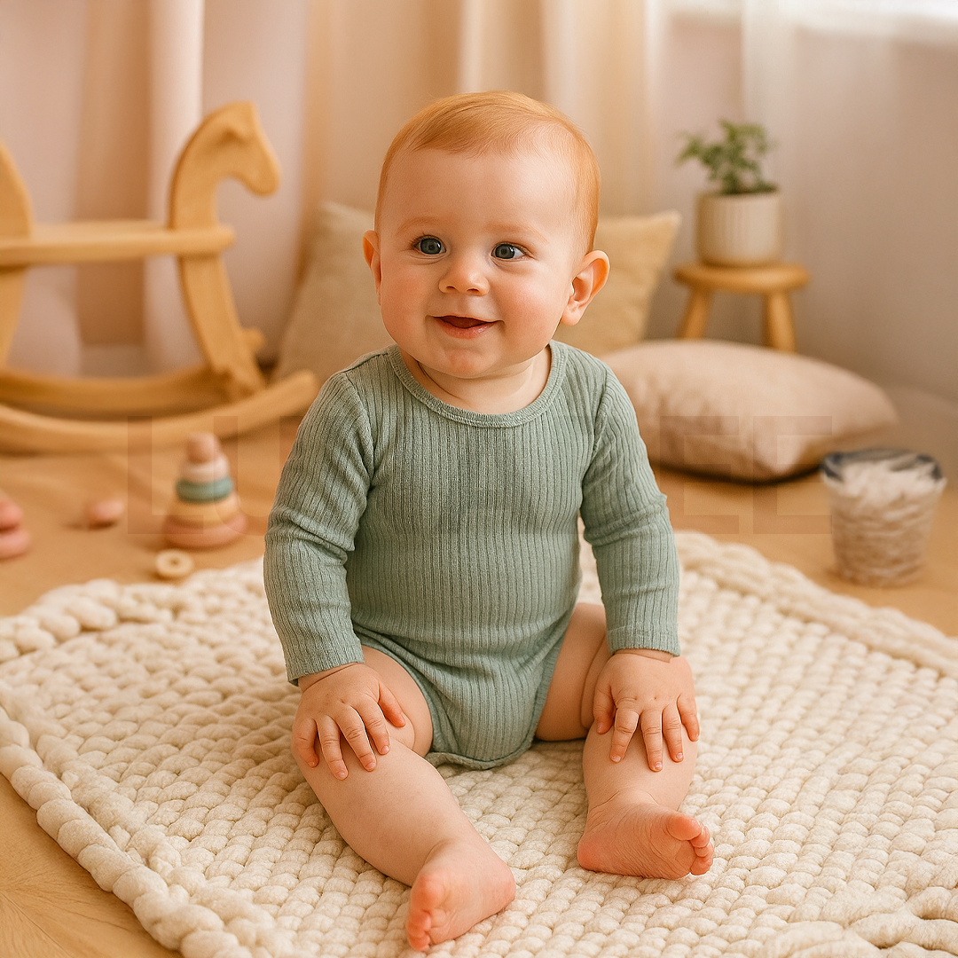 SAGE GREEN RIBBED SOLID ONESIE