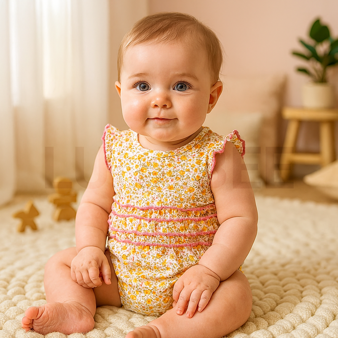 YELLOW FLORAL RUFFLED ONESIE