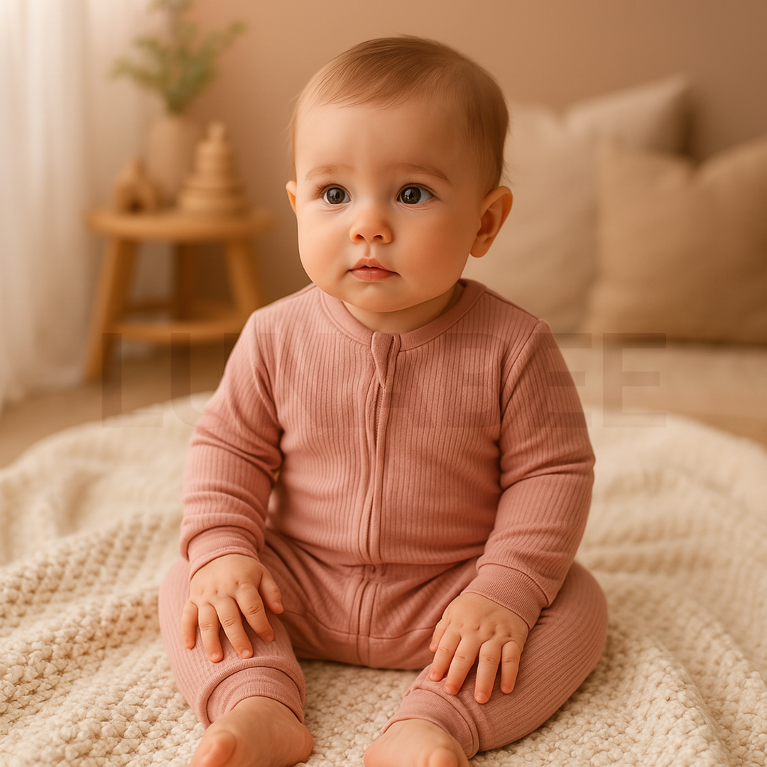 DUSTY PINK RIBBED ZIPPER ROMPER