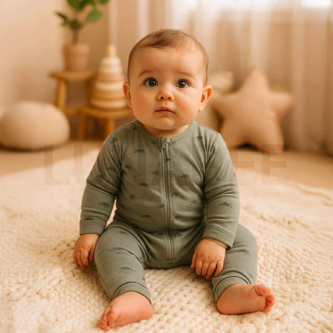 Sage green tortoise patterned romper