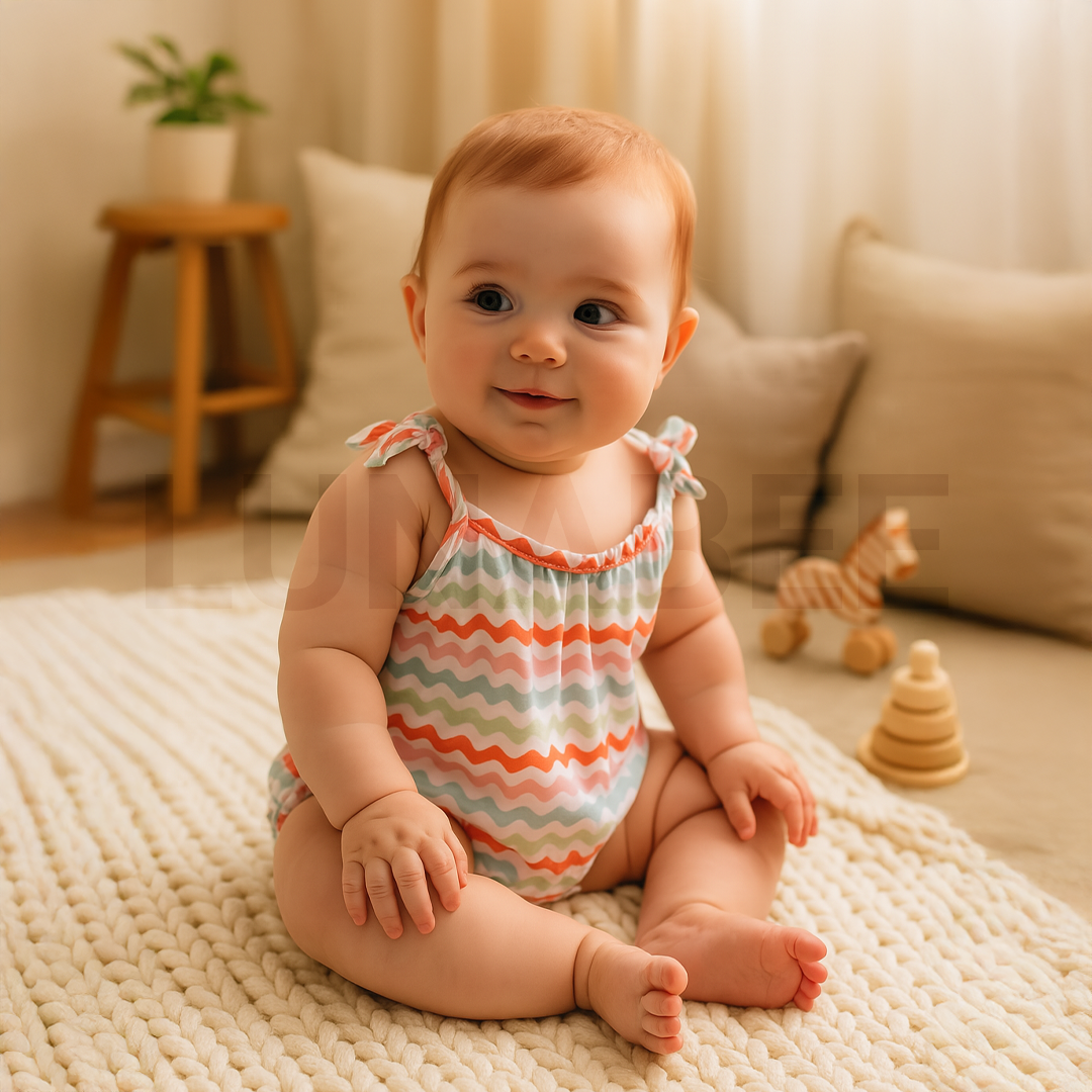 Multicolored tie-shoulder onesie