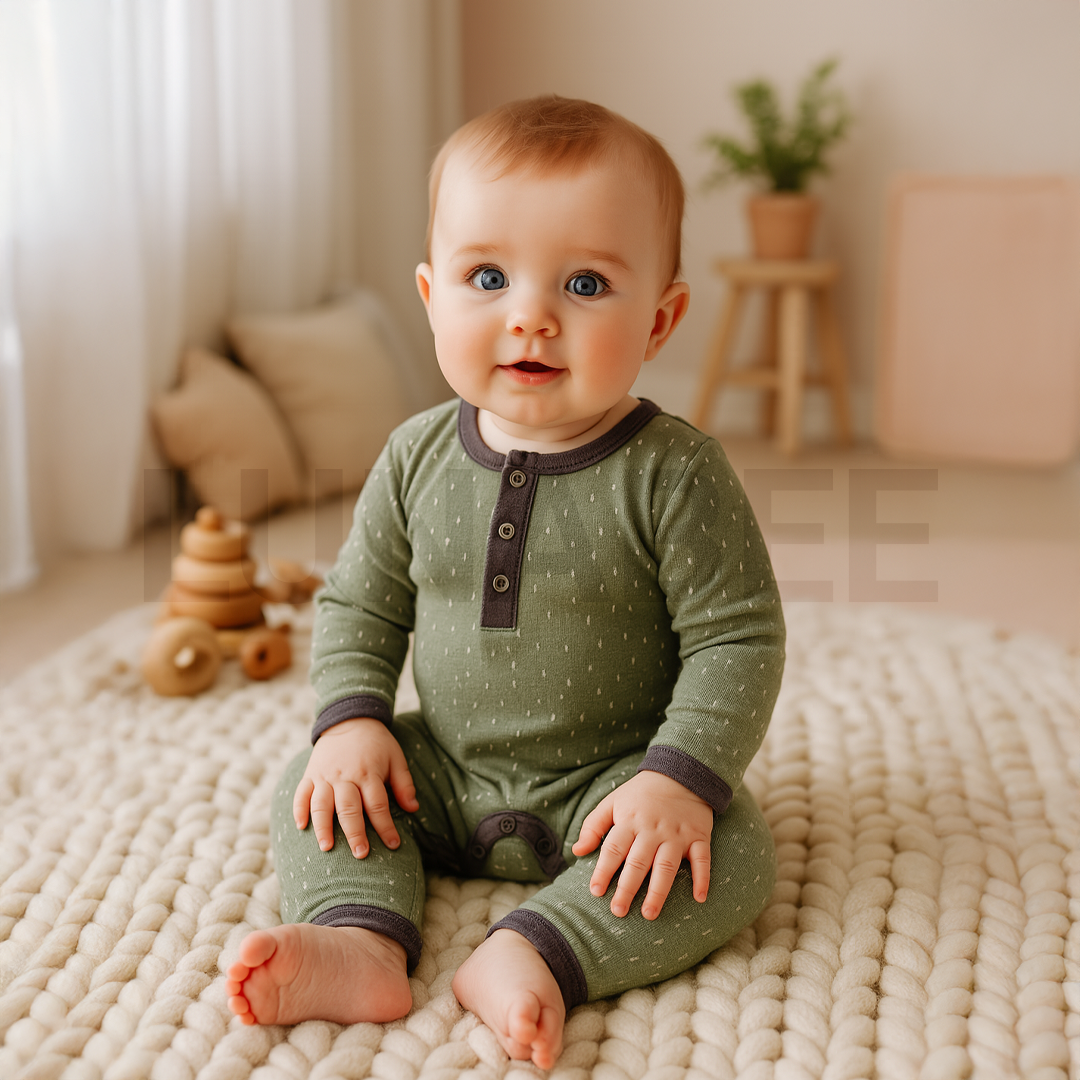 MOSS GREEN PATTERNED ROMPER