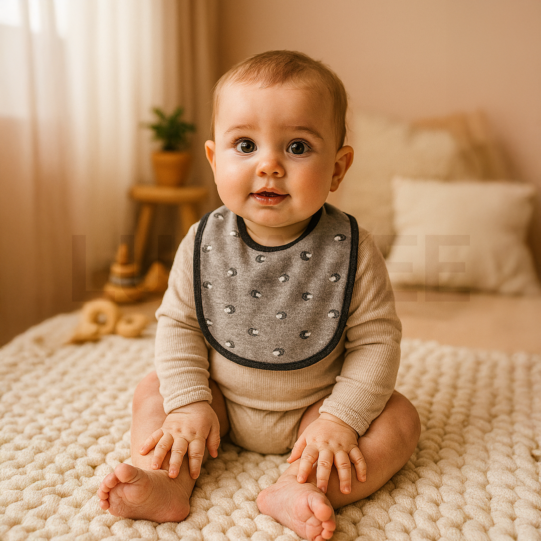GREY PRINTED ROUND BIBS