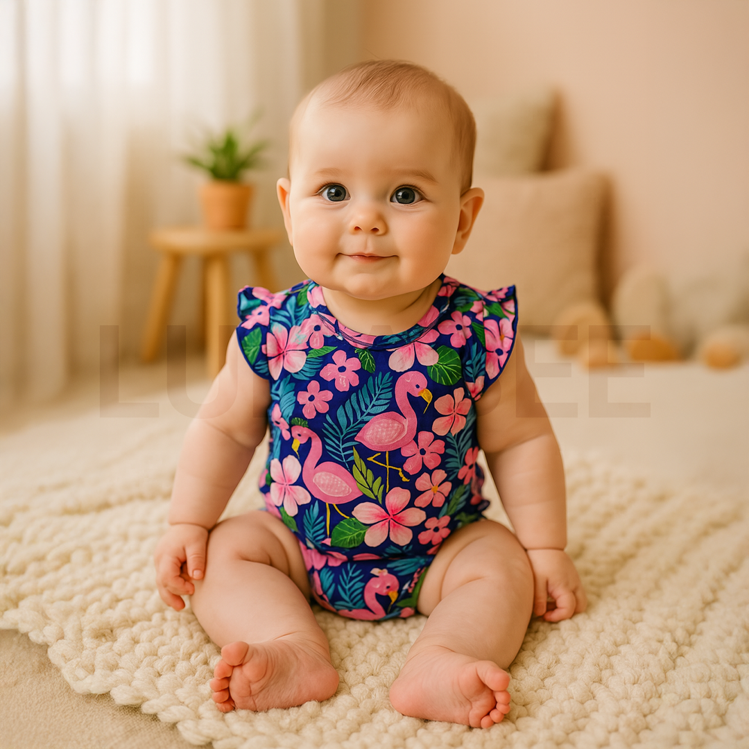 NAVY BLUE FLORAL PATTERNED ONESIE