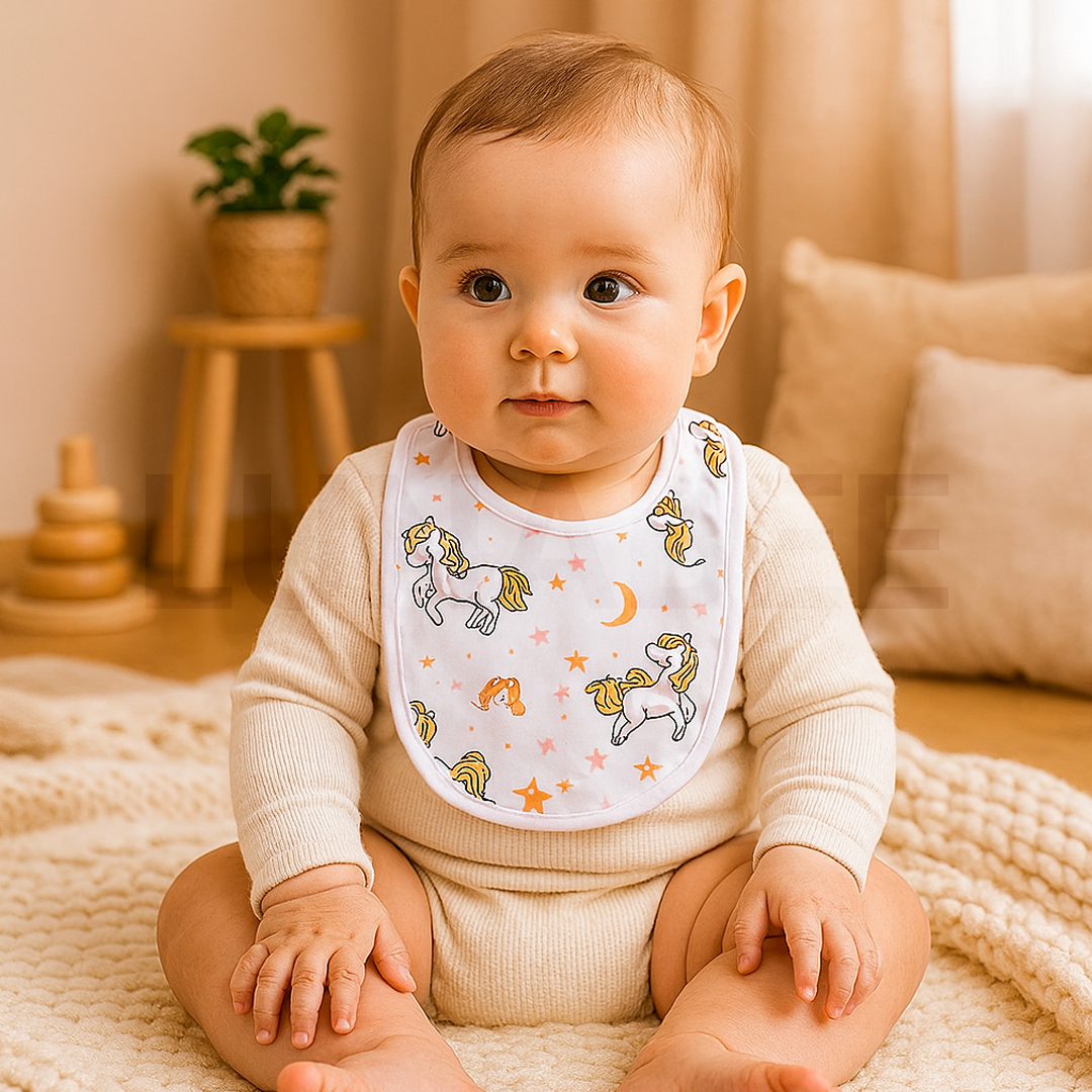 WHITE UNICORN ROUND BIBS